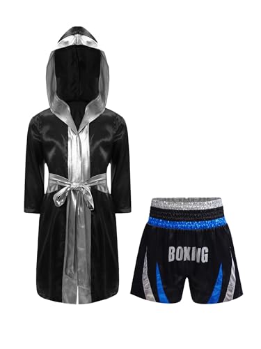 Traje de boxeo para niños cómodo y elástico con pantalones bloque azul plata