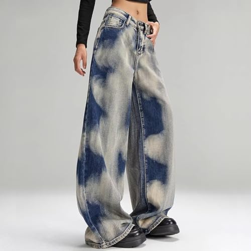Gothic Y2K Women's Jeans High Waisted Wide Leg Vintage Sides Tie-Dye Baggy Straight Leg Denim Pants4