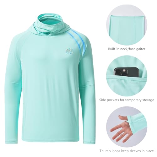 Image of Men's UPF 50+ Hoodie Shirt with Mask Long Sleeve Permanent UV Sun Protection Neck Gaiter Performance T for Outdoor