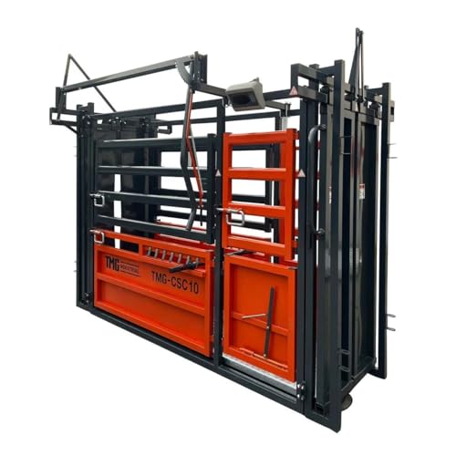 10ft Heavy Duty Cattle Chute 4500lb Capacity with Side Exit Digital Weight Display Multiple Access Points Adjustable Restraint System