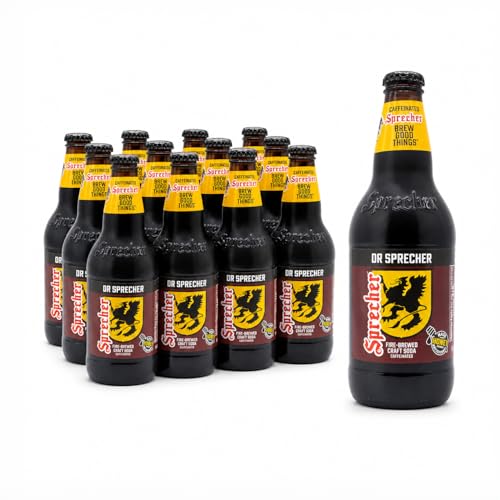 Dr Sprecher Soda in 16 fl oz Glass Bottles (12 Pack), Caffeinated Soft Drink with Natural Spiced Cherry Flavor
