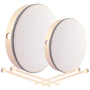 Sunshine smile 2-teilig Handtrommel mit schlägel für Kinder,Handtrommel Percussion,Tamburin Trommel,Tamburin Holz,Tambourin Percussion,Trommel mit schlägel