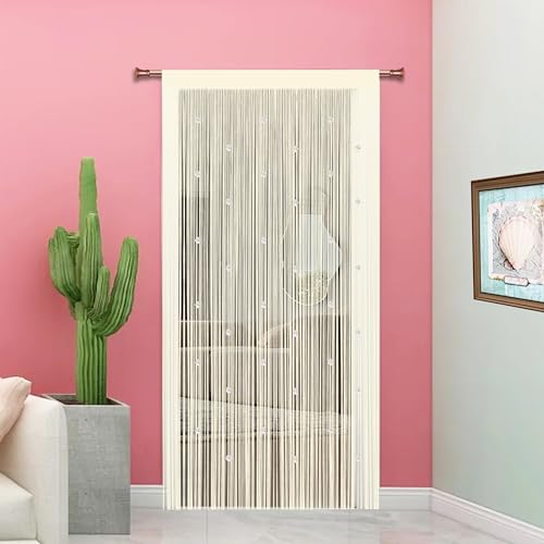Taiyuhomes Rideau Fil Rideau De Porte en Perles Rideau Anti Mouches pour Porte Exterieur Moustiquaire Rideaux Exterieur Cloison De Séparation De Pièces (Champagne,...