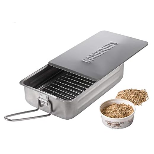 Camerons Gourmet Mini Stovetop Smoker - Stainless Steel BBQ Smoker Box w/Hickory Wood Chips & Recipes - Indoor & Outdoor Use on Any Heat for Smoking Meats, Veggies & Seafood - Grilling Gift for Men