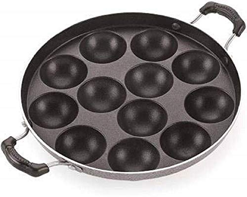 Image of KSJ Non Stick Aluminium Appam Maker Pan | Appam Pan | Idli Maker | Pancake Maker with Side Handle Lid Cover | Ponganal Maker Pan (Mini Uttapam & Appam Pan)