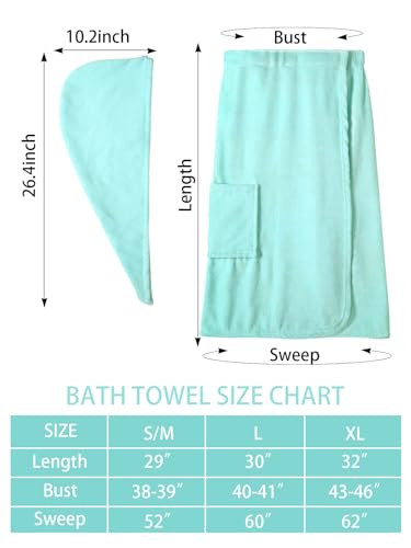 Image of Air Curvey Soft Wrap Towel for Women Lightweight Spa Body Wrap Shower Wrap Robe Adjustable Closure Bathrobe with Pocket Blue S /M