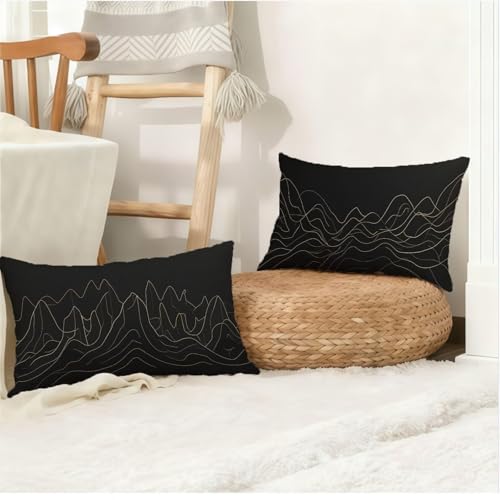 Housse de coussin design géométrique noir lin de qualité supérieure