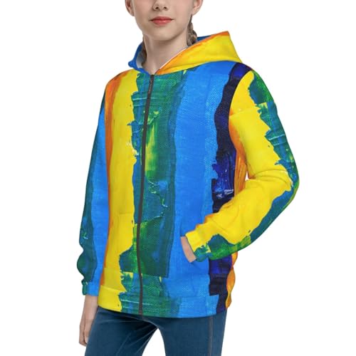 Rainbow Colored Kids Pullover Hoodies Boys Zip Up Sweatshirts Girls Athletic Clothes with Pocket
