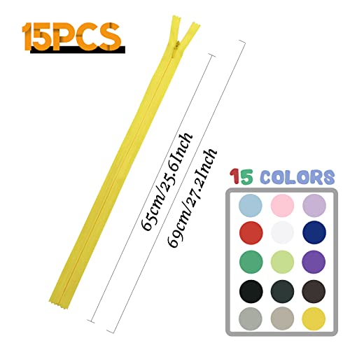 Image of Zippers for Sewing, DOITEM 15pcs 26 Inch Invisible Multicolor Nylon Coil Zippers for Sewing and Crafts 15 Colors