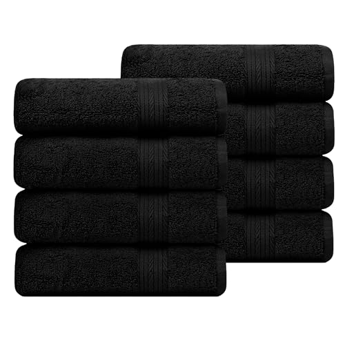 Ample Decor 100% Cotton Hand Towels 18x28 Inches, 600 GSM, Soft & Absorbent, Set of 8, Black
