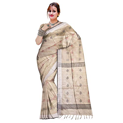India Meets India Ethnic Indian Women's Bhagalpuri Handloom Khaadi Tissue Saree with Running Blouse (Tussar Color)