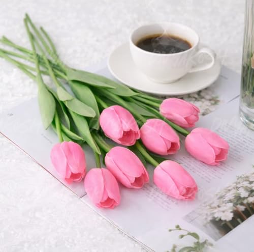 Image of Divyakosh Artificial Pink Tulip Flower with 5 Tulips (Vase not Included) - Realistic Decorative Flowers for Home Decor,Living Room, Bedroom, Office, Wedding Decoration, Table Centerpiece & Gifting |