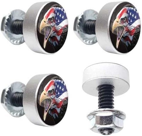 4 Silver Motorcycle Bald Eagle License Plate Frame Fasteners Tag Bolt Screws Style-9856-5339