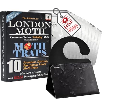 LONDON MOTH KILLER 10 Premium, Discreet, Sticky Pheromone Traps. Advanced Black Interior Design. Moth Traps for the Common Clothes Moth and Similar Variants, for Fabric and Carpet Protection.