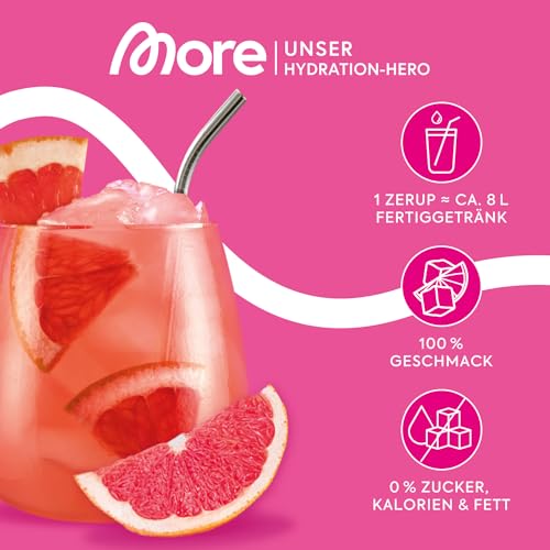 MORE Zerup, Pink Grapefruit, 65 ml, für bis zu 8 l Fertiggetränk, zuckerfreier Sirup mit echten Fruchtextrakten, vegan, zero Kalorien - made in Germany