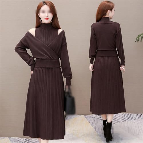 Casual Turtleneck Sleeveless Mid-Length Knitted Dress Solid Color Pullover Sweater4