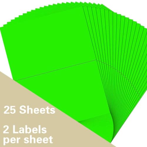 Colored Half Sheet Self Adhesive Shipping Labels, Neon Green 8-1/2" x 5-1/2" Address Labels for Laser & Inkjet Printers, Packaging, Shipping and Crafting(50 Labels)