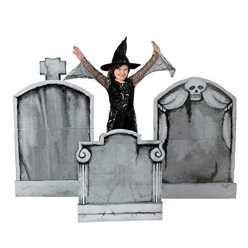 Fun Express Halloween Tombstones Outdoor Decorations - Large 4 Feet Tall Graveyard Cemetery Props Set of 3 | Scary Halloween Yard Decorations for Lawn & Garden | Spooky Gothic Gravestone Stand-Ups