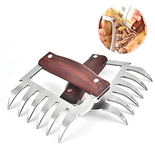 Tuzsocr Griffes déchiqueteuse de Viande BBQ,Tiré Porc Shredder Griffes,Griffes d'ours BBQ,Acier Inoxydable pour Griffes de Viand,Manche en Bois,pour la Maison, la Cuisine, Le Barbecue