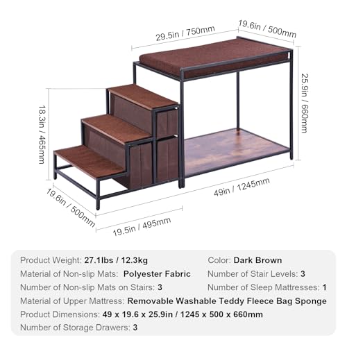 VEVOR Etagenbett für Haustiere mit Treppe, Fenstersitz für Hunde/Katzen mit Stauraum, mehrstufiges Bett, Schlafcouch für Hunde, Haustiersitzplattform für mittelgroße Haustiere, 1245 x 500 x 660 mm