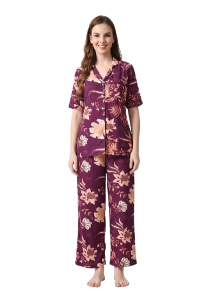 Women's Soft Cotton Printed Night Suit Set | Half Sleeve Collar Shirt & Pyjama Set | Comfortable Nightwear, Sleepwear, Loungewear, Home Wear, Summer Pajama Set for Women-picture-22