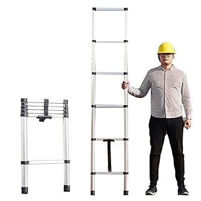 Telesladder 7.5Ft Telescoping Ladder with Self-Locking Feature, Heavy Duty Two-in-One Anti-Pinch Home Camper Truckers Extension Ladder, Support 330Lbs