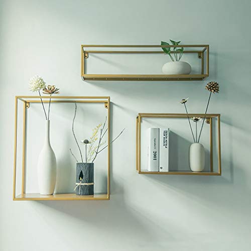 Étagère murale rangement fer carré or décoration murale salon MU