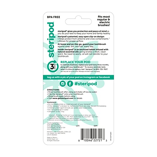 Steripod Clip-On Toothbrush Protector, Keeps Toothbrush Fresh and Clean, Fits Most Manual and Electric Toothbrushes, 2 Count - Image 3