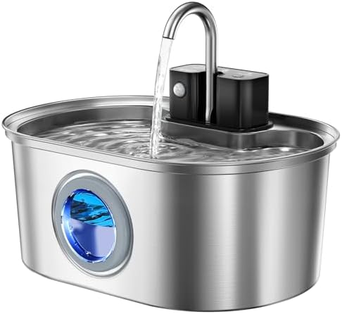 Stainless Steel Cat Water Fountain 108oz/3.2L:Battery Operated Wi...