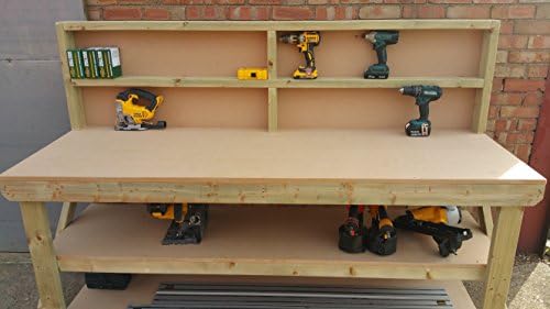 Wooden MDF Workbench With Back and Double Shelf - Work Table Handmade Strong Heavy Duty - Made From Construction Grade Timber (4ft)