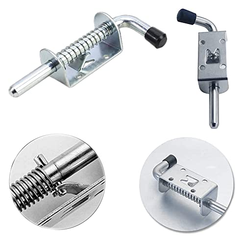 luou 5 PCS Spring Loaded Latch,Spring Latch Lock Pin Utility Barrel Bolt Metal Lock,Stainless Steel Sliding Gate Bolt with Grip and Screws,for Gate Shed Door Tailgate Trailer Garage - Image 2