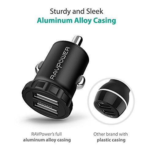 image for Car Charger RAVPower Mini Dual USB Car Adapter 24W 4.8A Output, Compat