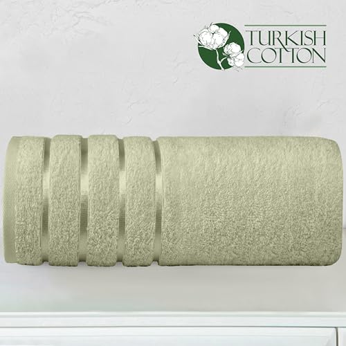 Image of Elegant Comfort 100% Turkish Cotton 4 Lines Viscose Stripe Jumbo Bath Towel - Hotel Spa Quality Extra Large 35 x 70 Inch Bath Towel Ultra Soft, Super Absorbent Quick Dry Large Bath Towel, Mint Green