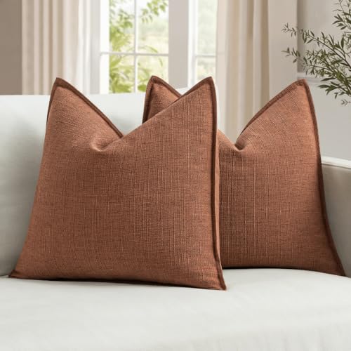 Image of MIULEE Euro Sham Pillow Covers for Bed 26x26, 2 Pack Rust Terracotta Thick & Textured Decorative Throw Pillow Covers, Neutral Linen Cushion Cases, Modern Farmhouse Home Decor, No Filling