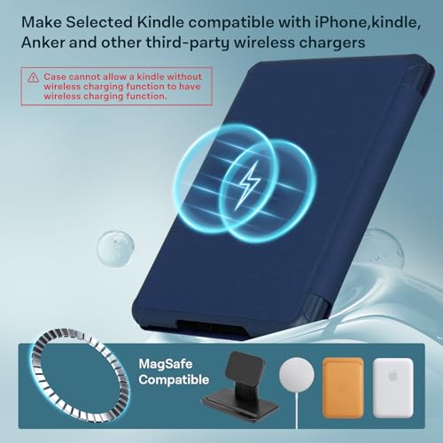 Image of CoBak Lightweight Stand Case for 7 inch 12th Gen 2024 and Colorsoft with Right Hand Strap - Compatible with iPhone MagSafe, for Samsung /Belkin /Anker Wireless Charging Pads, Dark Blue
