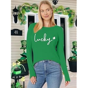 St Patricks Day Shirt Women Lucky Shamrock Long Sleeve Shirt Funny Irish Clover Graphic Tee Tops