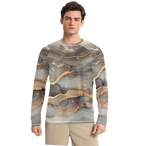 Marble Brown Gray Shirts Summer UPF 50+ Fishing Long Sleeve UV Protection Long Sleeve Hiking