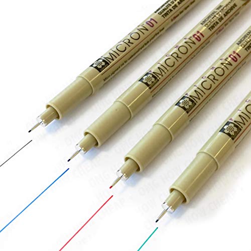 Sakura Pigma Micron, pigmento fineliners – Confezione da 4 – 0,1 mm – nero, blu, rosso e verde