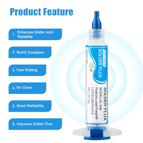 Image of Solder Wick And Solder Flux Paste, No Clean Soldering Flux (3 Piece) Desoldering Wick Braid (2 Piece) For Electronics Repair For Disassemble Electrical Components (5 Pack Kit)