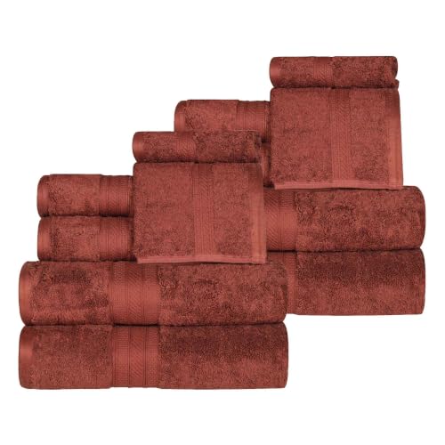 SUPERIOR Atlas Cotton 12 Piece Towel Set, Luxury Towels, Heavyweight, Bathroom Essentials, Basics, Spa, Hotel, Resort, Plush, Highly Absorbent, 4 Bath, 4 Hand, 4 Face Towels, 12PC Set, Chocolate