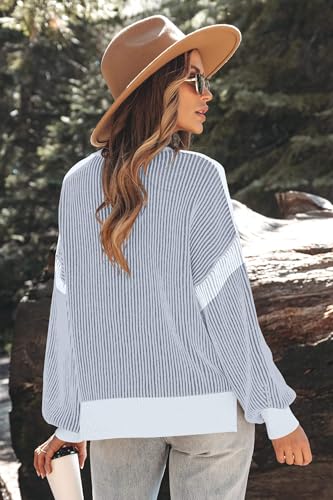 Image of Zeagoo Women 2026 Fall Lightweight Oversized Sweater Crew Neck Long Sleeve Color Block Pullover Rib Knit Blouse Tops XS-2XL