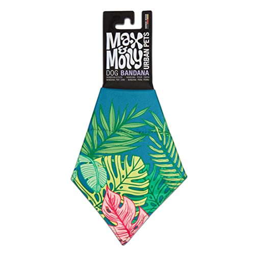 Image of Max & Molly Reversible Fabric Bandana for Dogs & Cats, Soft Washable Fabric, No-Tie Design, Pet Collar Slides Through Top Loop to Keep Bandana Securely in Place (Tropical, Medium-Large)