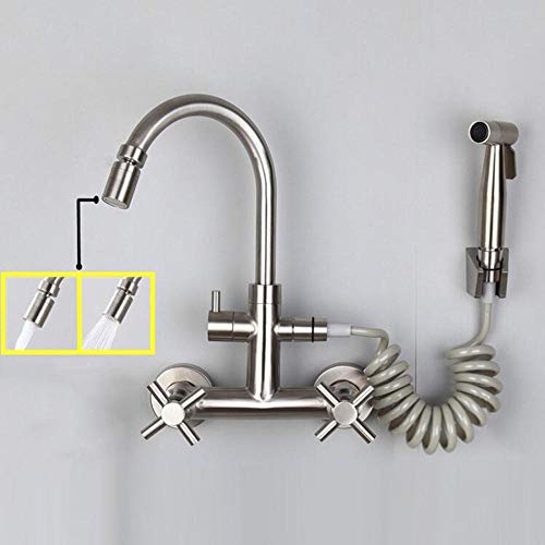 Robinet de cuisine mural en acier inoxydable 304 avec pistolet extractible - 3