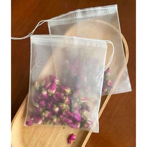 Insiswiner 50Pcs Empty Pyramid Nylon Tea Bags Mesh Tea Infuser Bag Herb Spice Filter Strainer Bags With String (3.93x4.7inch) Cover
