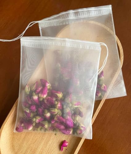 Insiswiner 50Pcs Empty Pyramid Nylon Tea Bags Mesh Tea Infuser Bag Herb Spice Filter Strainer Bags With String (3.93x4.7inch)