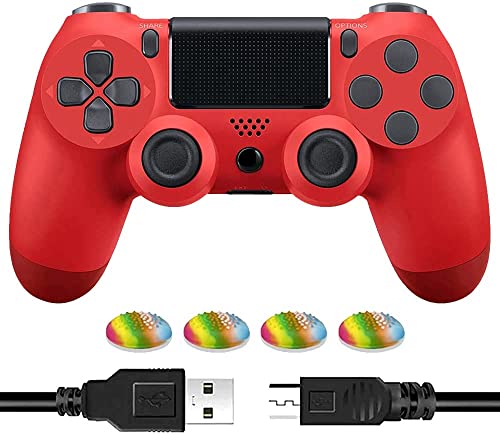 CONNYAM Wireless Controller Compatible with PS4 / PS4 Slim / PS4 Pro / PC - Replacement Gamepad Joystick with Charging Cable / Built-in Speaker / Enhanced Dual Vibration for Playstation 4 (Red)