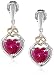 Sterling Silver and 14k Yellow Gold Created Ruby and Diamond Heart Shape Drop Earrings