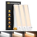 Motion Sensor Under Cupboard Kitchen Lights 20CM - 3-Color Under Cabinet Lighting, Dimmable & Rechargeable Led Strip Light, Magnetic Wireless Indoor Light for Shelf|Stairs |Wardrobe|Closet, 3 Pack