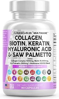 Collagen Pills 1000mg Biotin 10000mcg Keratin Saw Palmetto 2500mg Hyaluronic Acid - Hair Skin and Nails Vitamins and DHT Blocker with Vitamin E Folic Acid Pumpkin Seed MSM Made in USA - 90 Count