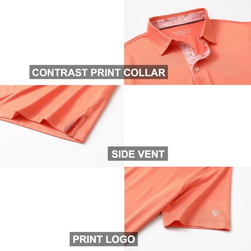 Mens Polo Shirts Short Sleeve Dry Fit Moisture Wicking Tech Performance Casual Sport Solid Golf Shirts for Men Melon — view 4